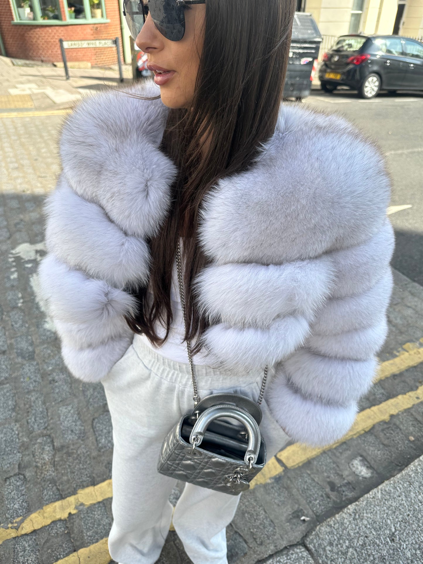 ‘MONTANA’ Cropped Fox Fur Coat - White