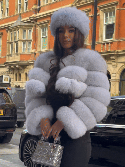 ‘MONTANA’ Cropped Fox Fur Coat - White