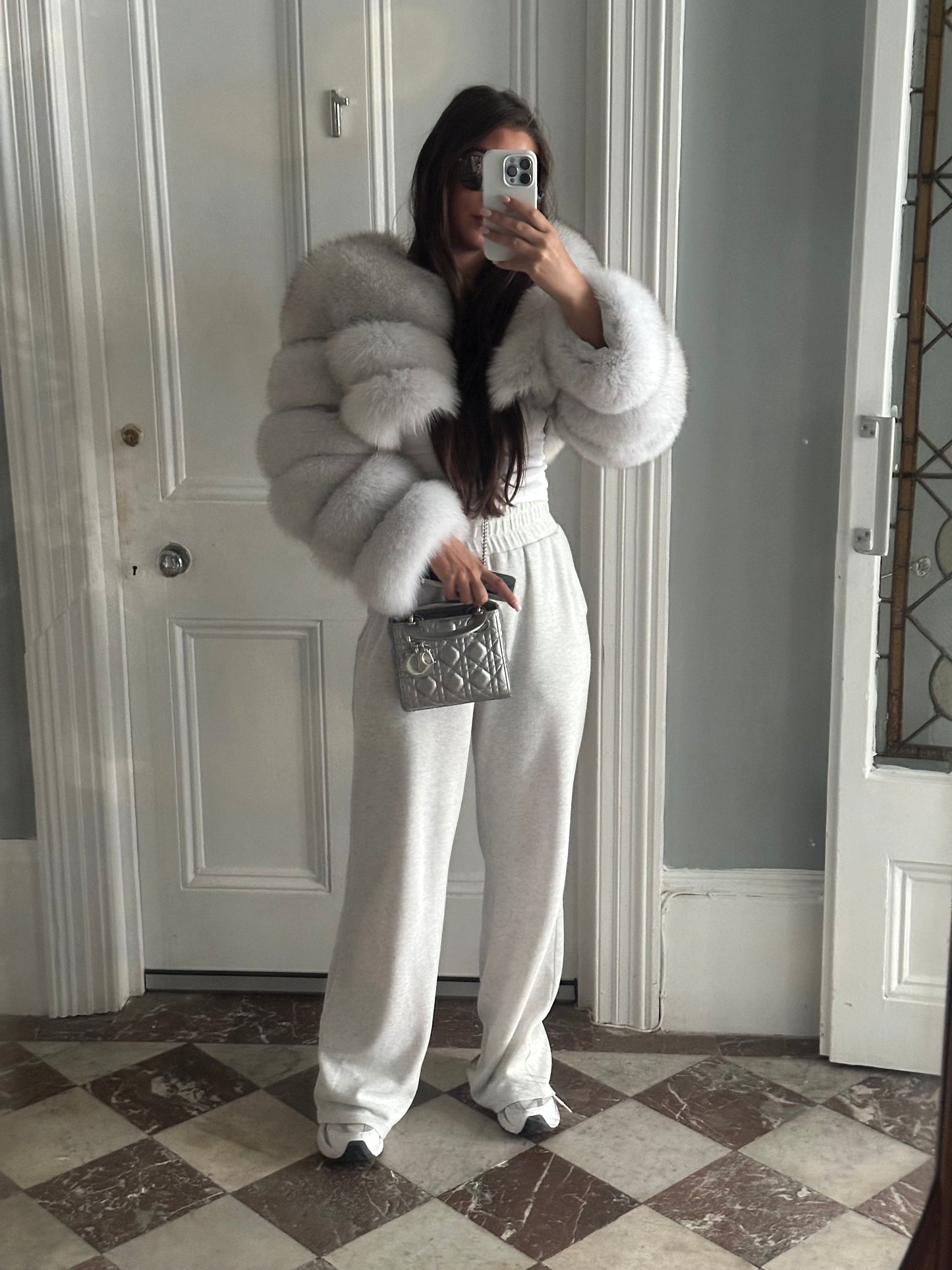 ‘MONTANA’ Cropped Fox Fur Coat - White