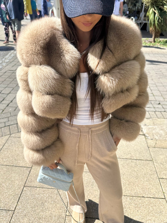 ‘MONTANA’ Cropped Fox Fur Coat - Caramel