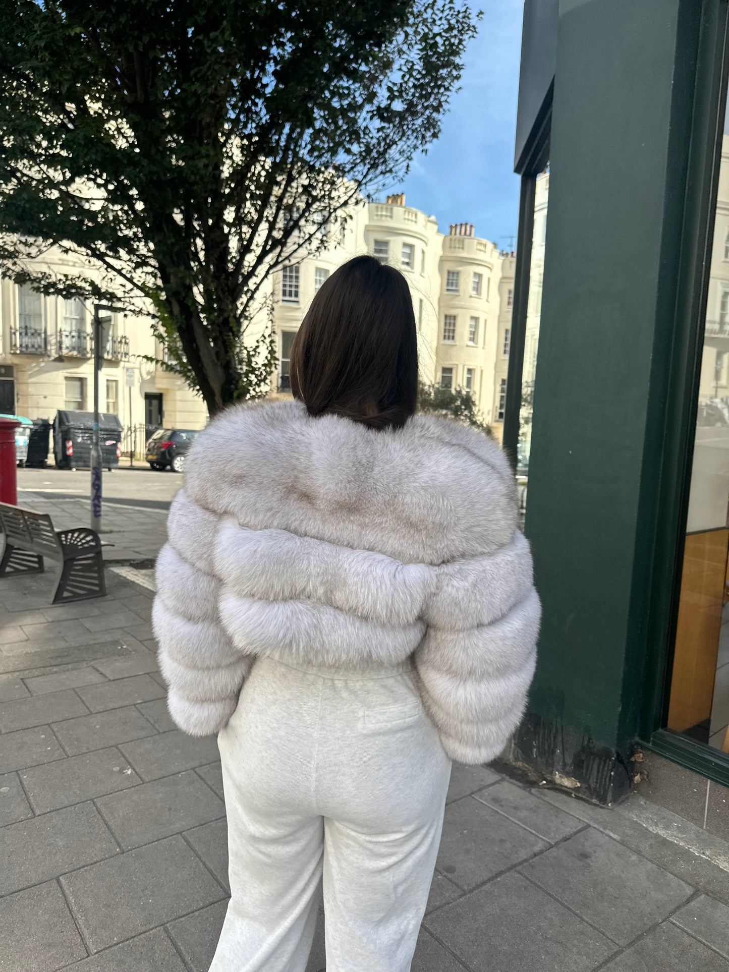 ‘MONTANA’ Cropped Fox Fur Coat - White