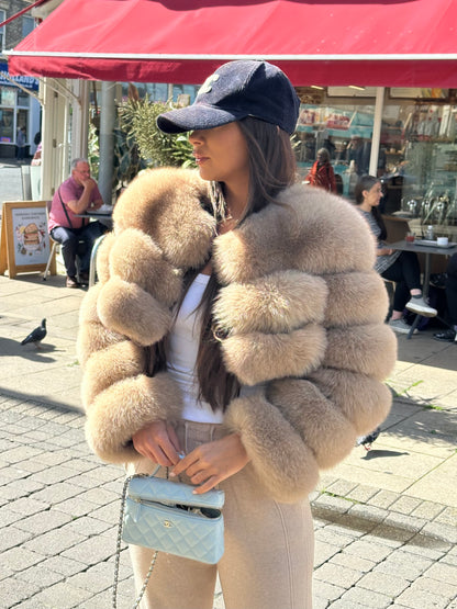 ‘MONTANA’ Cropped Fox Fur Coat - Caramel