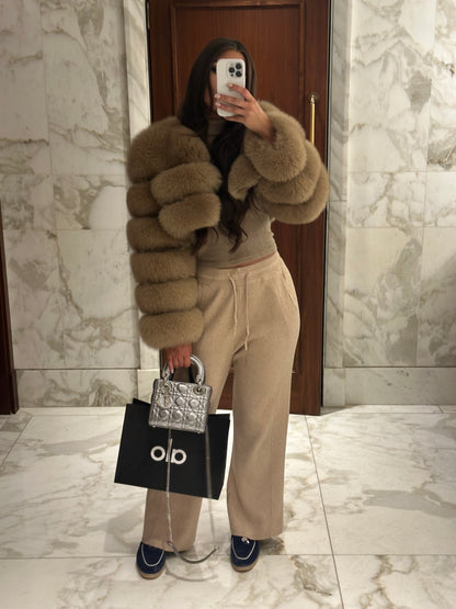 ‘MONTANA’ Cropped Fox Fur Coat - Caramel