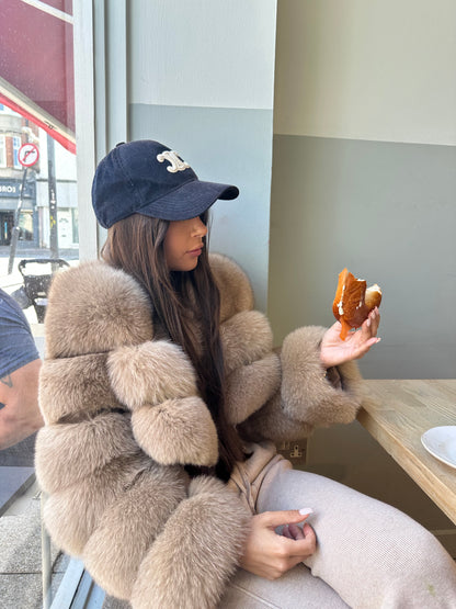 ‘MONTANA’ Cropped Fox Fur Coat - Caramel