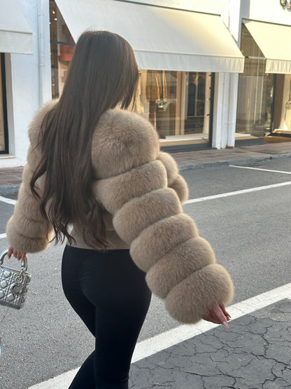 ‘MONTANA’ Cropped Fox Fur Coat - Caramel