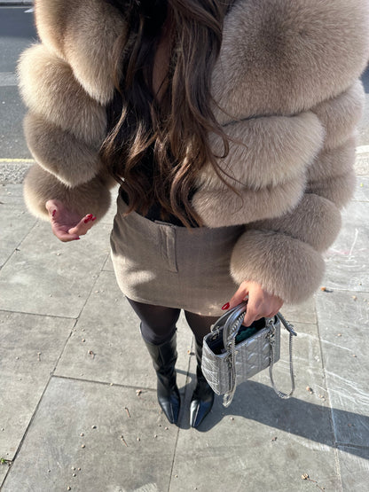 ‘MONTANA’ Cropped Fox Fur Coat - Caramel