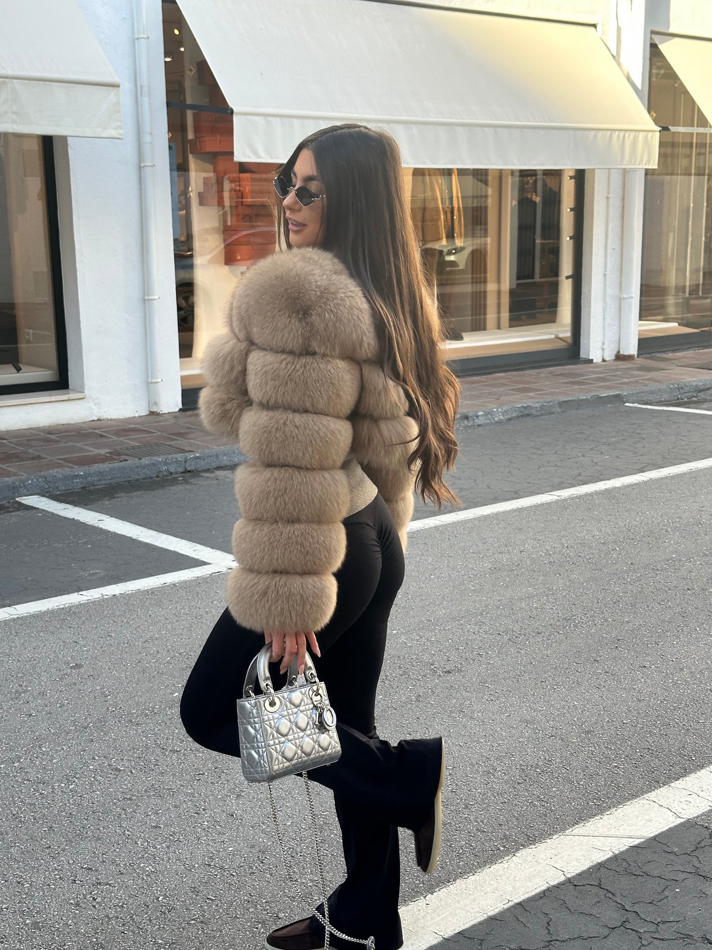 ‘MONTANA’ Cropped Fox Fur Coat - Caramel