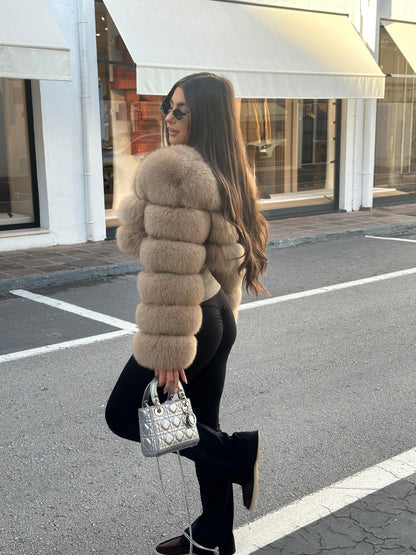 ‘MONTANA’ Cropped Fox Fur Coat - Caramel