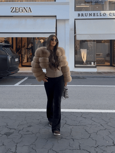 ‘MONTANA’ Cropped Fox Fur Coat - Caramel